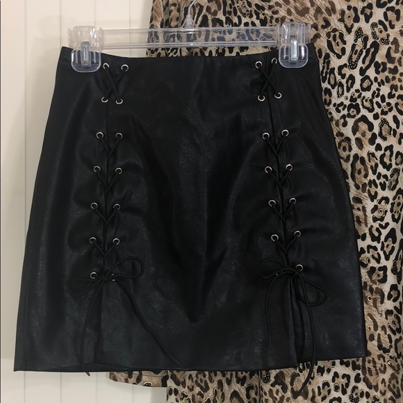 Forever 21 Dresses & Skirts - 🏆FOREVER 21 Black Lace Up Faux Leather Skirt Sexy